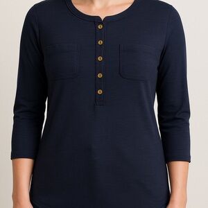 Chaps‎ Dark Blue Button-Up Henley, small pockets for decoration